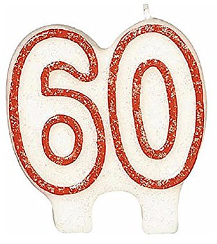 #60 Celebration Candle | White/Red | Party Supply