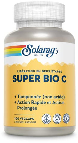 Solaray Super bio C | Formule tamponnée (non acide) | Action rapide et prolongée | 100 vegcaps