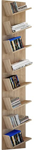 VCM Wandregal 33x16x180 cm 8 Fächer Holzwerkstoff Aufbewahrung | Bietet kompakten Stauraum für CDs, DVDs oder Bücher - Wohnzimmer oder Büro - für Sammler und Leseratten