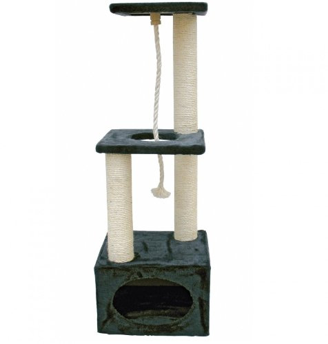 Kerbl Pet Kratzbaum Platin Pro | Anthrazit, 106 cm hoch, Holz, Plüsch und Sisal, mit Spielseil für kleine bis mittelgroße Katzen