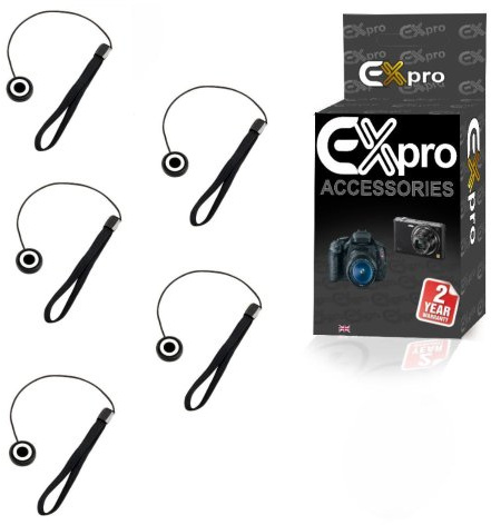 Ex-Pro Lens Cap Keeper Holder [Elasticated] for Canon, Nikon, Sony Alpha, Fuji, Pentax, Pansonic, Samsung SLR & DSLR Cameras. [5 Pack]