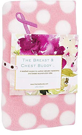 The Breast and Chest Buddy Seatbelt Cushion for Mastectomy and Breast Reconstruction Sites Polka Dots and Breast Cancer Ribbon