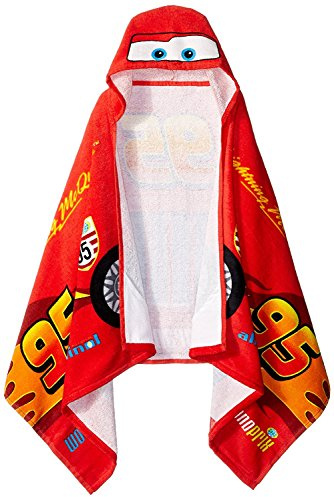 Jay Franco Kids Hooded Towel – 22 x 51 Super Soft Bath Wrap with 3D Hood, Beach, Pool & Travel, Official Licensed Product, Red - Cars