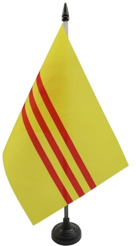 AZ FLAG South Vietnam Table Flag 5'' x 8'' - Vietnamese Office Decoration 100% Polyester 21 x 14 cm - Mini Desk Flag with Pole and Black Plastic Base