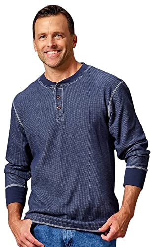 Wrangler Authentics långärmad våffla Henley för män, Humör Indigo, L