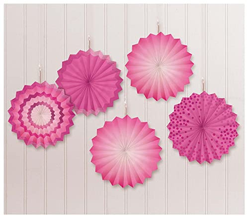 Amscan 29055-103-55 Dec Fan Mini Bright Pink- 5 Pack