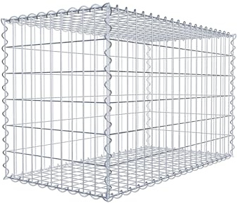 Fyrkantig gabion/stenkorg, 5 cm x 10 cm nät, höjd 50 cm, spiralstängning, galvaniserad zink. 100 x 60 x 50 cm
