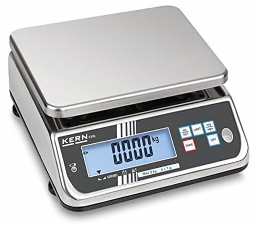Tischwaage [Kern FXN 10K-3N] Robuste, platzsparende Tischwaage, geschützt durch Edelstahl und Schutzklasse IP68, Wägebereich [Max]: 15 kg, Ablesbarkeit [d]: 2 g, Wägeplatte: BxT 236x195 mm (Edelstahl)