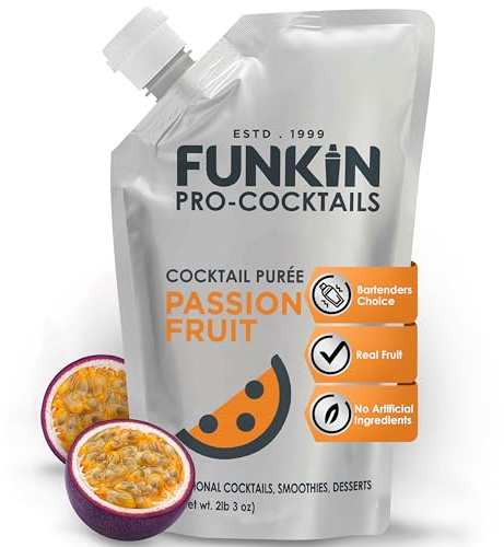 Funkin Pro Passion Fruit Puree, 1 kg | Natural fresh fruit profile stays fresh long after opening; simplifies high-volume drink preparation for busy bars.