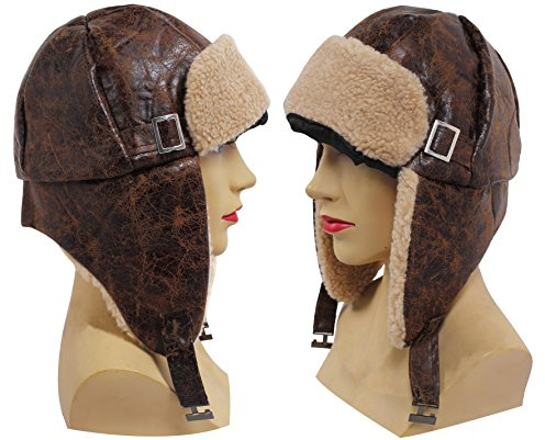 ILOVEFANCYDRESS ALT Leder AUSSEHENDE FLIEGERKAPPE Teil HELL BRAUNEN TEDDYFELL =RETROSTYLE RUSSENMÜTZE AUS Kunstleder = ERHALTBAR IN DEN STÜCKZAHLEN VON || 1 PILOTENKAPPE ||