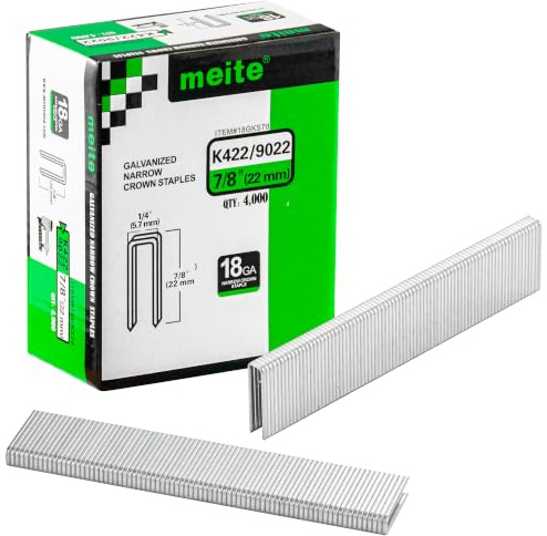 meite 18 Gauge Klammern 5,7 x 22 mm, 4.000 Stück Verzinkte Tackerklammern Typ 90, Drucklufttacker Klammern 22 mm für Polsterarbeiten, Geeignet für Drucklufttacker