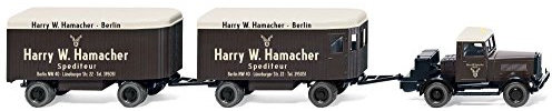 Wiking 085101 - Hanomag ST 100 mit zwei Möbelanhängern dunkelbraun-beige Spur H0 1:87