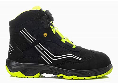ELTEN Sicherheitsschuhe Ambition BOA Mid ESD S2, Damen und Herren, Leder/Textil, Stahlkappe, leicht, sportlich 43, Schwarz-Gelb