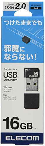 ELECOM Negro con la Memoria USB de 16 GB USB 2.0 Tapa de Agujero de la Correa pequeña MF-SU2B16GBK