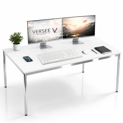 VERSEE Schreibtisch 160 x 80 cm Weiß, stufenlos manuell höhenverstellbar 75,5–90 cm, bis 200 kg belastbar, SYSTEM8X, Made in Germany