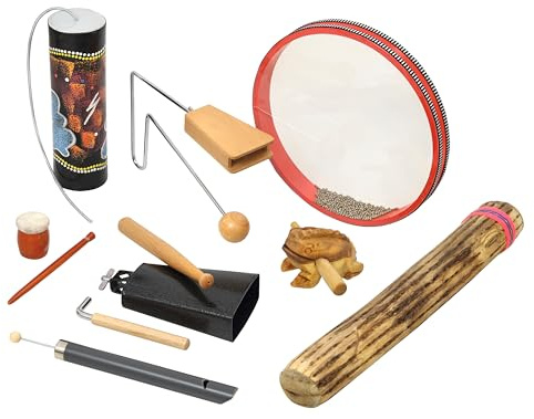 Betzold Musik Effekte Set, Kinder Schule Musik-Unterricht Musikschule Lehrmittel Nachahmung von Natur und Tiere, mit Lotusflöte, Gewittertrommel, Vibra-Slap, Cowbell, 10 tlg.