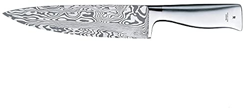 WMF Grand Gourmet Damaskkniv, kockkniv 33,5 cm, tillverkad i Tyskland, damaskusstål 120 lager, Performance Cut, träkassett, blad 20 cm, silver
