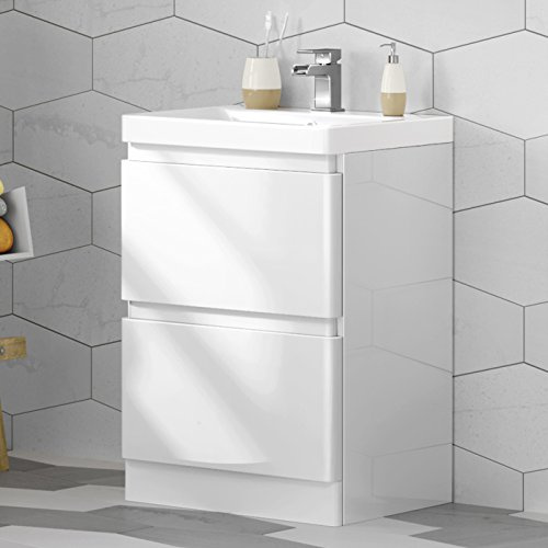 600 mm White Vanity Sink Unit Ceramic Basin Bathroom Drawer Storage Furniture