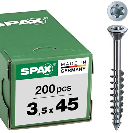SPAX-M, MDF Schrauben, 3,5 x 45 mm, 200 Stück, T-STAR plus, Senkkopf, Kleiner Fräskopf, Teilgewinde, CUT-Spitze, WIROX A3J, blank verzinkt, 0441010350453