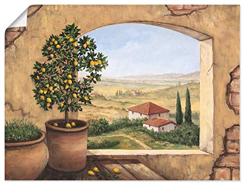ARTLAND Wanddeko Poster & Kunstdrucke Wandposter 80x60 cm Fensterblick Fenster Toskana Italien Landschaft Aussicht Malerei T5ZG