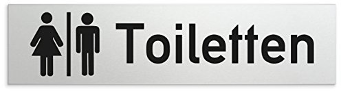 Türschilder24 Aluminium Türschild Toiletten 160 x 40 x 1,5mm (Oberfläche veredelt) • Selbstklebend