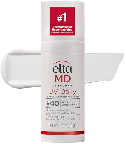 EltaMD UV Daily SPF 40 Face Sunscreen Moisturizer with Zinc Oxide, Daily Face Moisturizer with SPF, Sunscreen, For Dry Skin 1.7 oz Pump