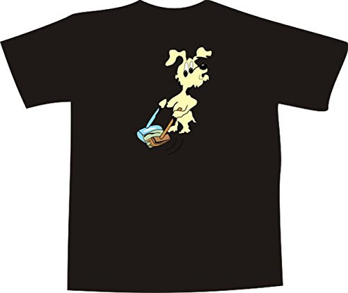 T-Shirt E678 Belle T-shirt avec poitrine coloré impression - Logo - graphique - Comic Design - Chien beim Maison encastrable avec balayette et pelle - Noir - L
