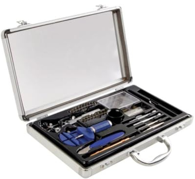 Velleman Herramienta Herramienta para relojeros, 13 piezas, en una caja de aluminio con cubierta transparente, color metálico