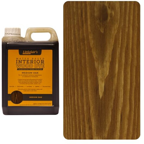 Littlefair's Holzbeize auf Wasserbasis - (Mittlere Eiche) - ungiftig, umweltfreundlich und schnell trocknend - Einfach aufzutragende, konzentrierte Formel für alle Holzarten - 2,5 LTR