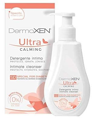 Dermoxen Detergente Intimo Donna per Secchezza e Irritazioni in Menopausa e in Caso di Diabete. Sapone Intimo Idratante con Acido Ialuronico, Senza Fonti di Glucosio e Parabeni.125ml