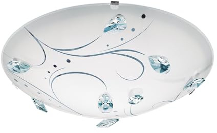 Eglo LED Ceiling Light Sorrenta 1, Single-Flame Classic Ceiling Lamp | Living Room Light Made of Metal and Glass with Crystals in White, Bedroom Lamp, LED Hallway ceiling light neutral white