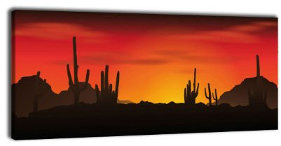 wandmotiv24 Leinwandbild Panorama Nr. 135 Amerikanische Wüste 100x40cm, Keilrahmenbild, Bild auf Leinwand, Landschaft Wilder Westen Sonnenuntergang