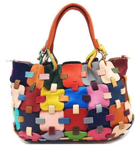 Eysee Handtasche Damen Leder - Umhängetasche Echtleder Handtaschen Henkeltaschen Schultertasche,39cm(L) * 29cm(H) * 8cm(W),Mehrfarbig