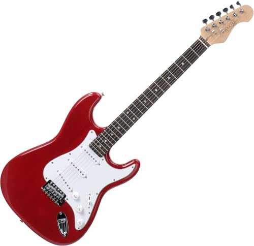 Rocktile Sphere Classic Roja Guitarra Eléctrica, 3x Single Coil, 21 trastes, diapasón Engineering Wood, puente tremolo, púas blancas, cable 2,5m, palanca tremolo y llave Allen.