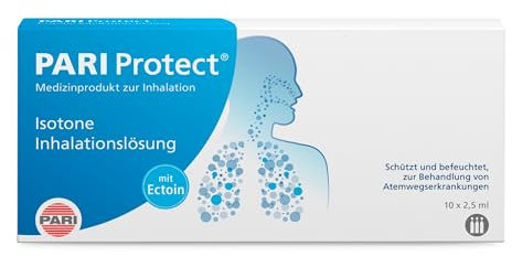 PARI Protect Isotonische Kochsalzlösung zum Inhalieren für Säuglinge, Kinder und Erwachsene – 10 Ampullen á 2,5ml Inhalationslösung – 1,3% Ectoin, Meersalz, Wasser – Steril, ohne Konservierungsstoffe