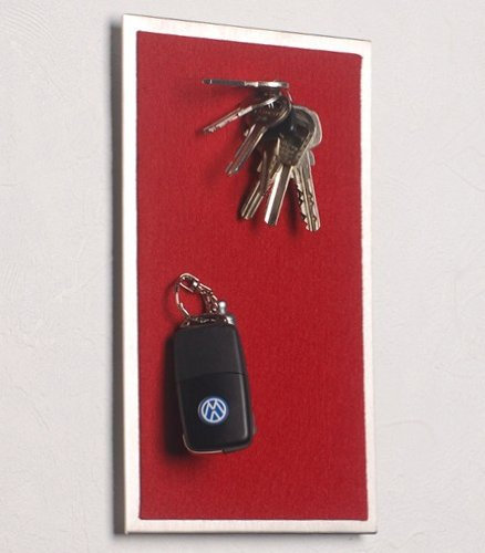 FLUX-objects Magnet - Schlüssel-Leiste/Schlüsselbrett aus Edelstahl, mit Filz in dunkel-rot; 25 x 15 cm