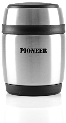 Pioneer Thermo-Speisegefäß 0, 38 L mit Löffel, Edelstahl Doppelwandig Vakuum-Isolierbehälter 8 Stunden Heiß 24 Stunden Kühl BPA-Frei - Gebürsteter Stahl