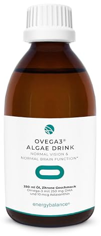 Ovega3 life drink 250ml - DHA Algenöl mit Limonengeschmack und Astaxanthin - Top Aufnahmefähigkeit - Omega-3 für Kinder - mit natürlichem Antioxidans - Schadstofffrei - Vegan - Glutenfrei