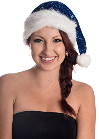 Ciffre Weihnachtsmütze Nikolausmütze Mütze Weihnachten Nikolausmütze Santa Christmas Nikolaus Plüsch Blau