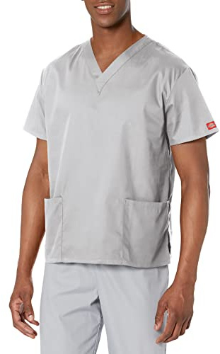 Dickies Signature V-Neck Scrubs Shirt Maglietta del Camice Medico, Grigio, L Uomo