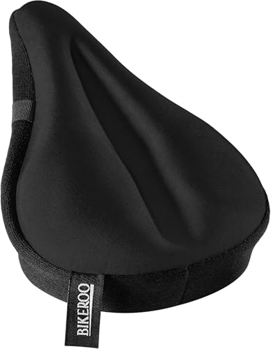 Bikeroo Comfort Bike Seat Cushion - Black Narrow Padded Gel Cover for Exercise, Mountain & Road Bikes, Universal Fit for Peloton & Stationary Bikes