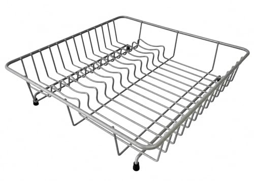 Delfinware Square Dish Drainer 37cm – UK Made Sturdy Grey Rack with Rubber Feet, Plastic Coated Steel, Rust Resistant, Eco-Friendly Kitchen Plate & Cup Drainer – 37 x 37 x 9.5cm