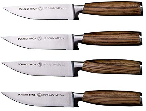 Schmidt Brothers - Zebra Wood 4-Piece Jumbo Steak Knife Set, High-Carbon German Stainless Steel Cutlery in a Wood Gift Box