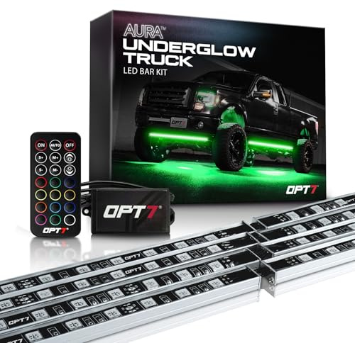 OPT7 Aura Aluminum Underglow LED Lighting Kit for Truck with Remote Control, 12V Exterior Waterproof Light Bar, RGB Multicolor Neon Accent Under Car Decorations, Off Road Pickup Jeep Gifts