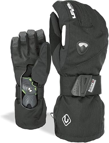 Level Fly Guantes de Snowboard con muñequeras BioMex, Palma de Kevlar, Forro Interior extraíble, Color Negro, 4XL (28 cm)