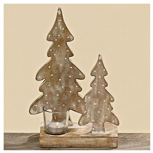 BOLTZE Windlicht Teelicht Holz Glas Tannenbaum Weihnachten Wichtelgeschenk Advent 20x10x30 cm