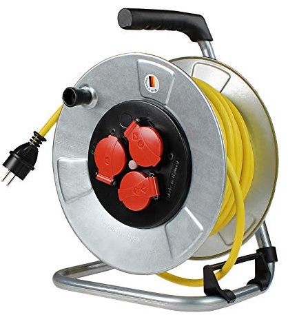 as - Schwabe enrollacables con cable de 40 m - 3 tomas con tapas de protección - Protegido frente a salpicaduras de agua IP44 - Protección contra sobrecalentamiento - Carrete Made in Germany, 10344
