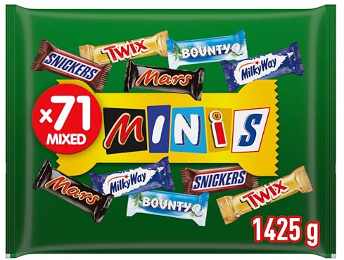 Mixed Minis Schokolade Großpackung, Mit 71 Mini-Schokoriegel Snacks (Mars, Snickers, Bounty, Twix, Milky Way), Schokoladen Geschenk, Süßigkeiten Box (1400g)