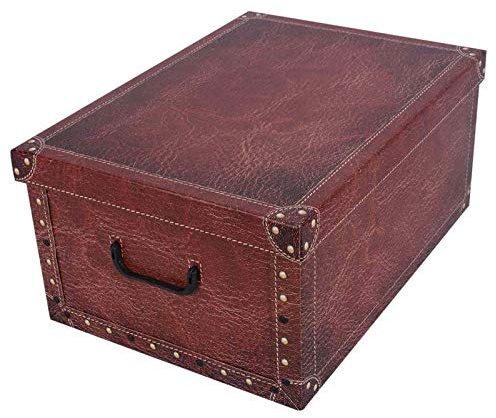 Kreher XXL Dekokarton, Aufbewahrungsbox mit Deckel und Griffen. 45 Liter Volumen. Verschiedene Motive (Leder Rot)