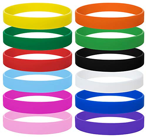 GOGO 120 Pulseras de Gomas Elasticas Colores Kit Pulseras Gomas Expositor Pulseras de Silicona de La Suerte para Fiestas Cumpleaños Graduación 17,5 x 1 cm